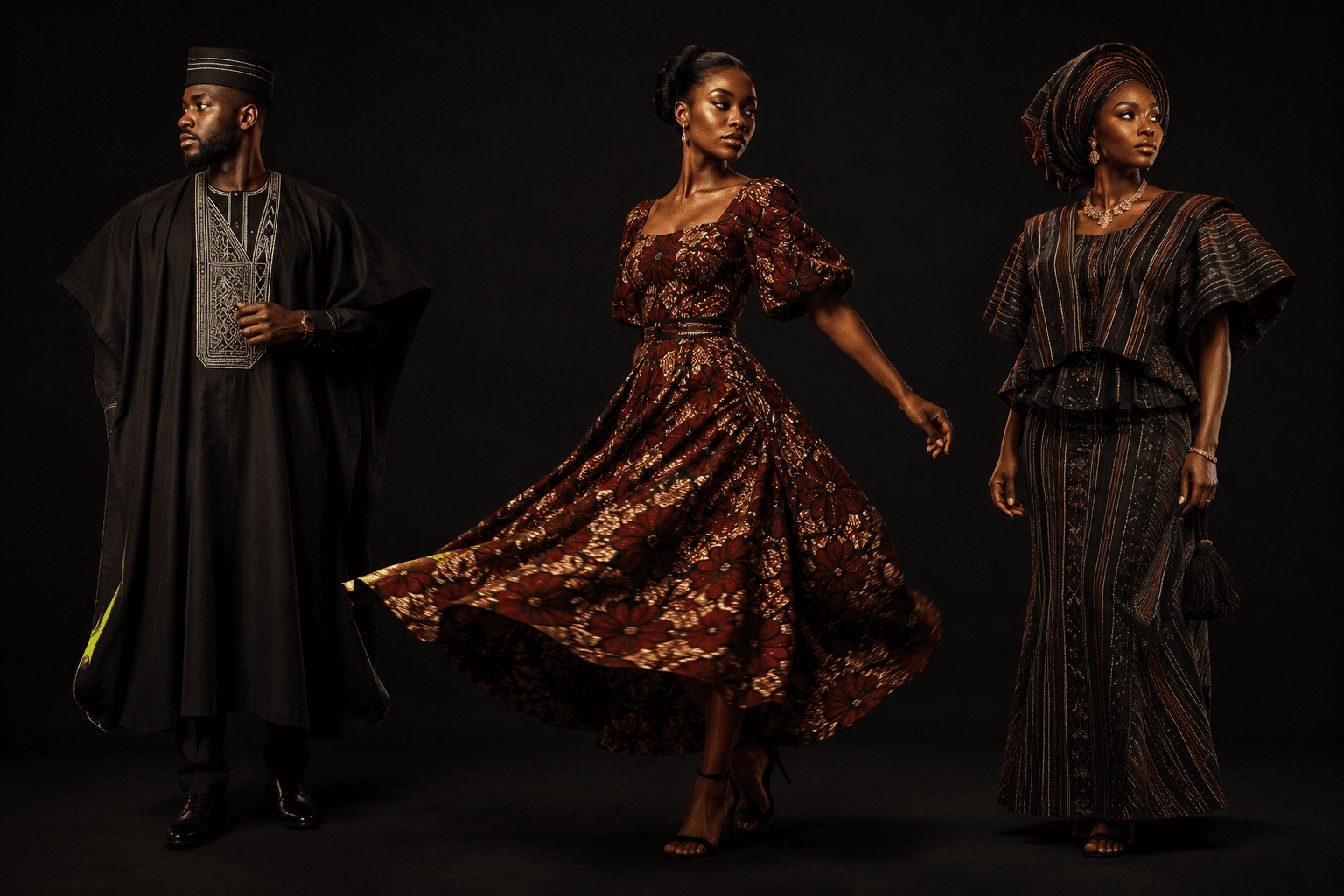 Editorial portrait of a fashion model wearing a contemporary Nigerian design